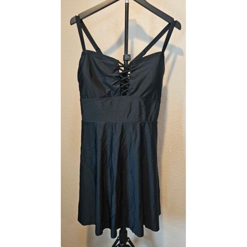 Torrid Black Strappy Lace-Up Fit & Flare Swimsuit